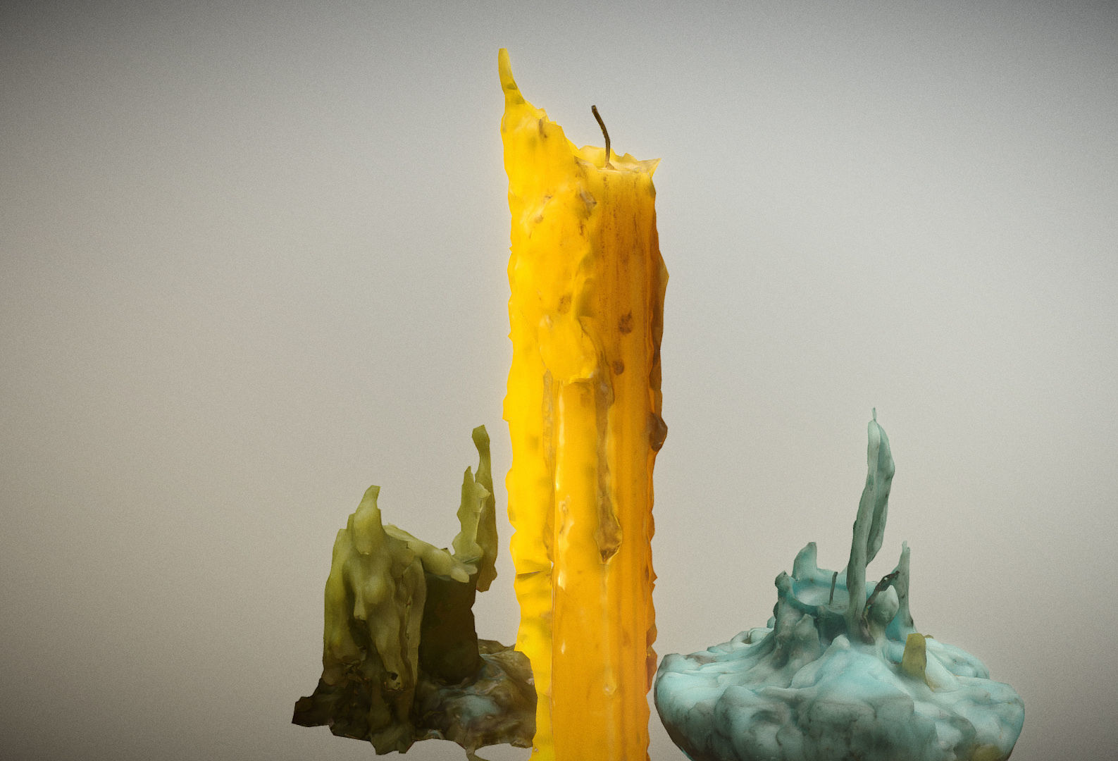 Scanned photorealistic retro candle holder and 3 candles Low-poly 3D model_23