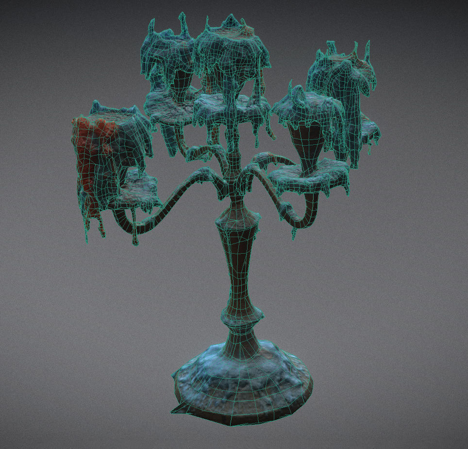 Scanned photorealistic retro candle holder and 3 candles Low-poly 3D model_9