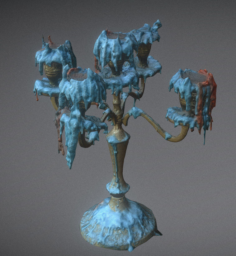 Scanned photorealistic retro candle holder and 3 candles Low-poly 3D model_1