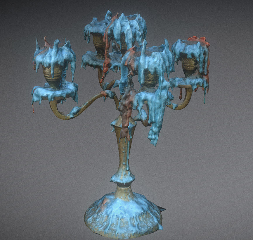 Scanned photorealistic retro candle holder and 3 candles Low-poly 3D model_2