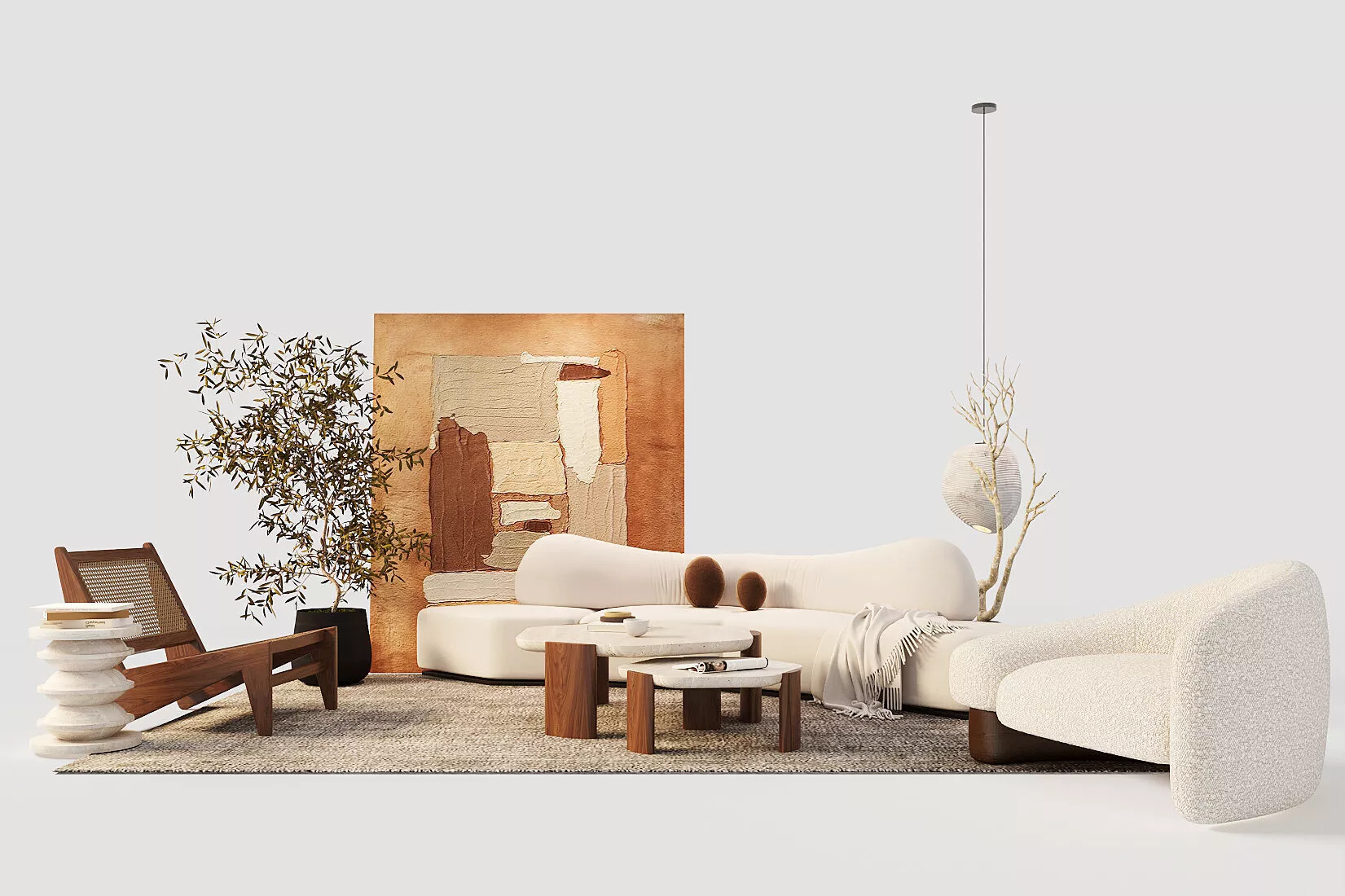 Wabi-sabi villa living room modern living room interior scenes 3D model