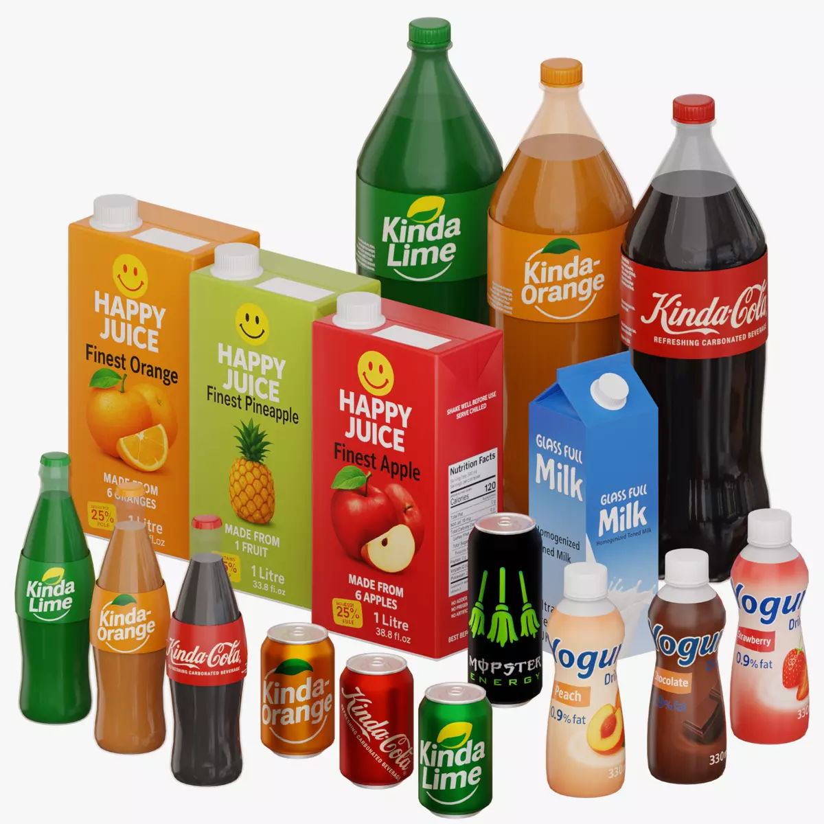 Beverage collection Low-poly 3D model