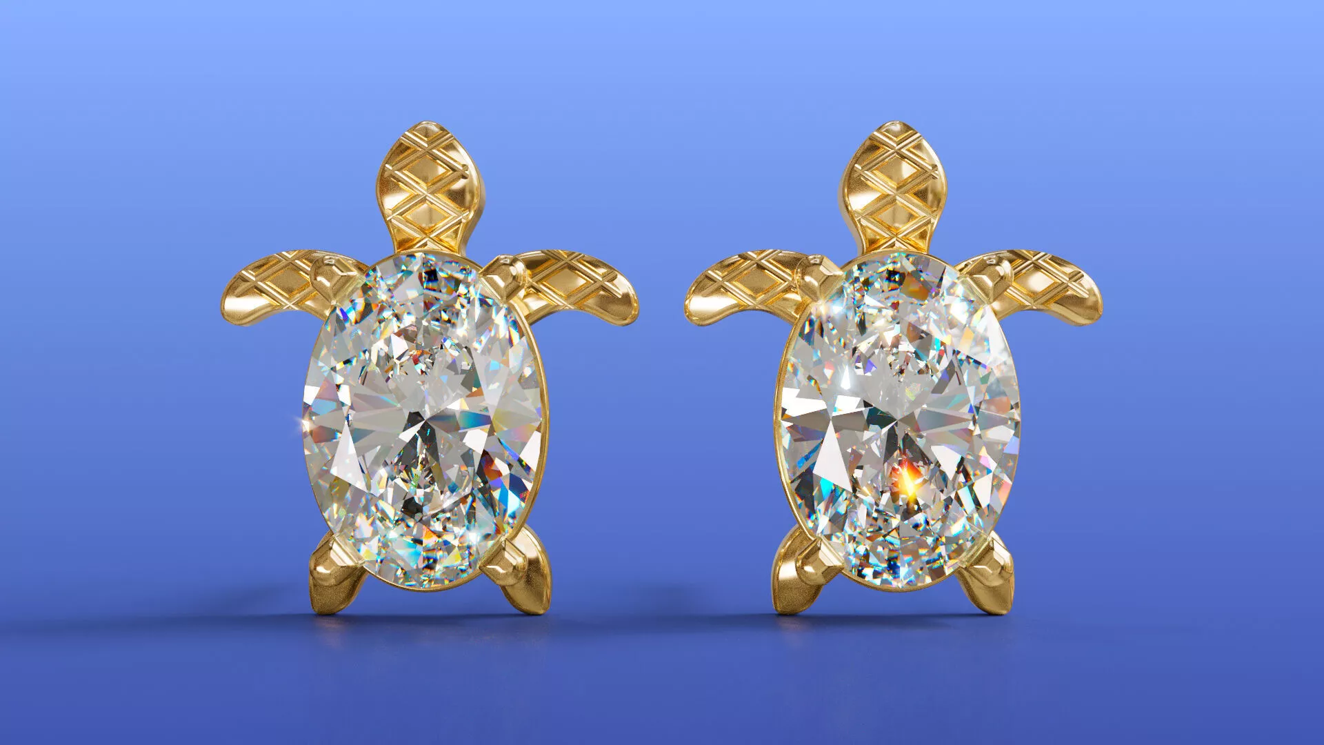 Cute Oval Gemstone Turtle Stud Earrings Ocean Design 3D print model