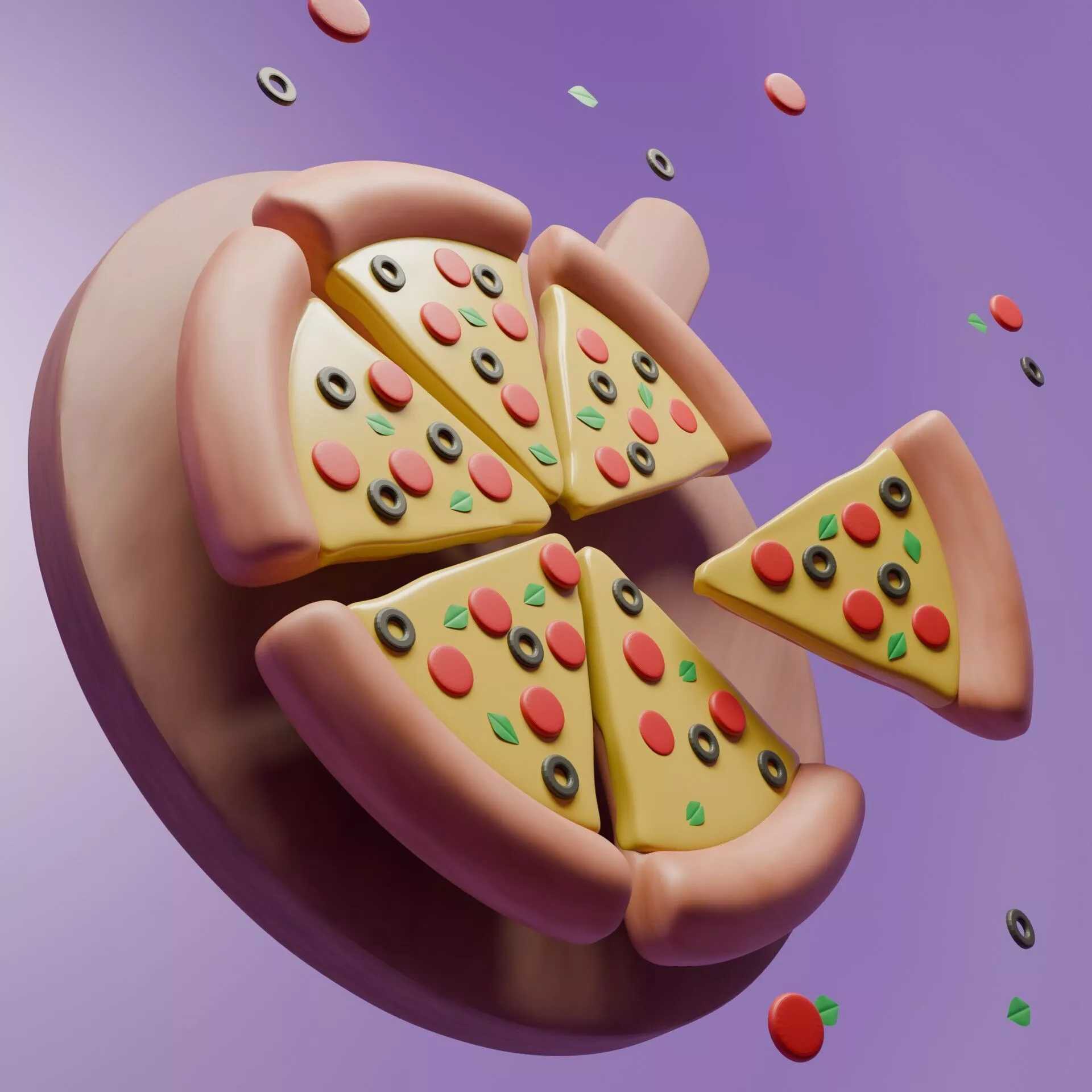 Cute Stylized Pizza High Quality 3D Blender Model Low-poly 3D model