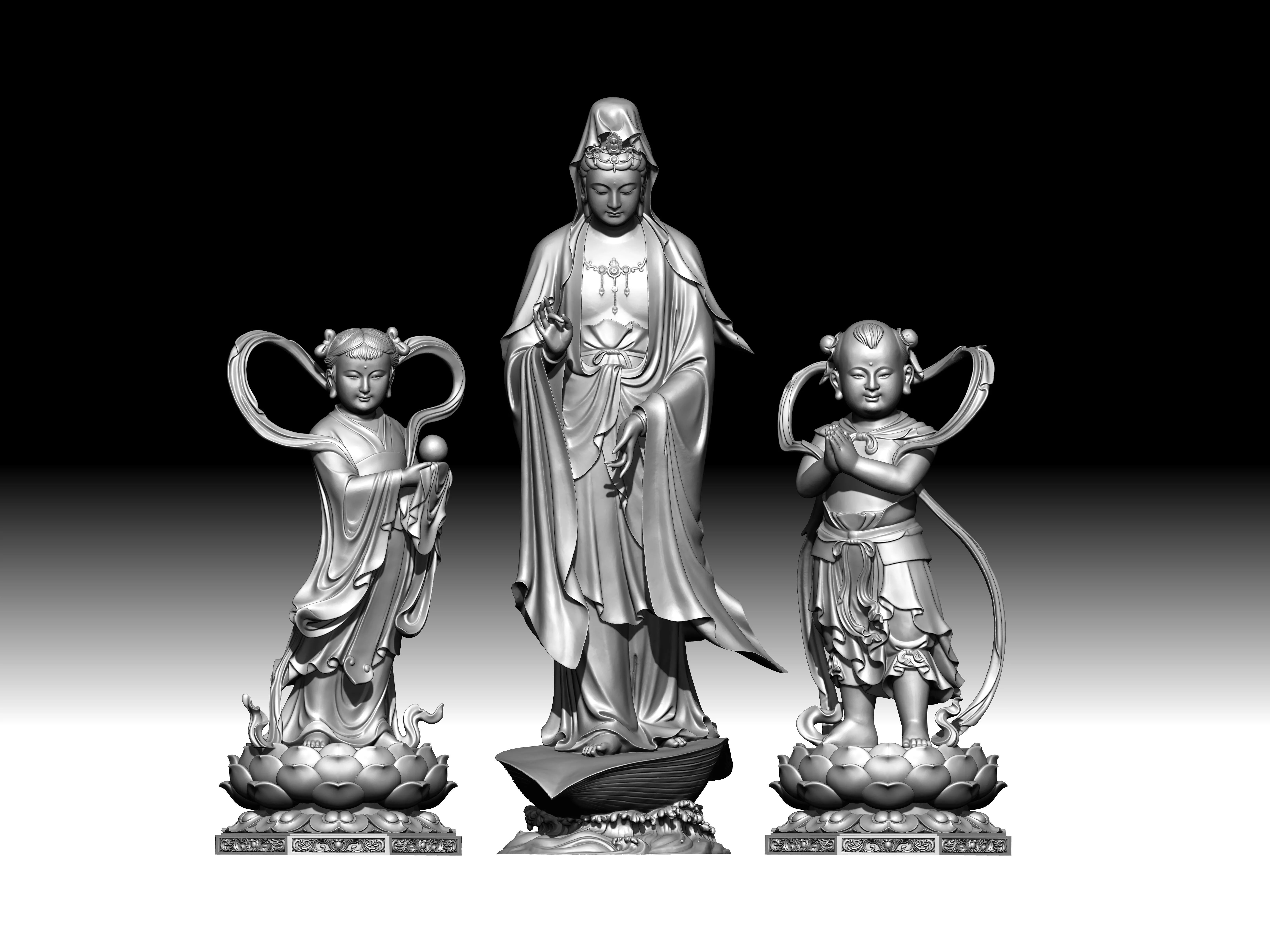3D model of Bodhisattva Avalokiteshvara and his two disciples 3D print model