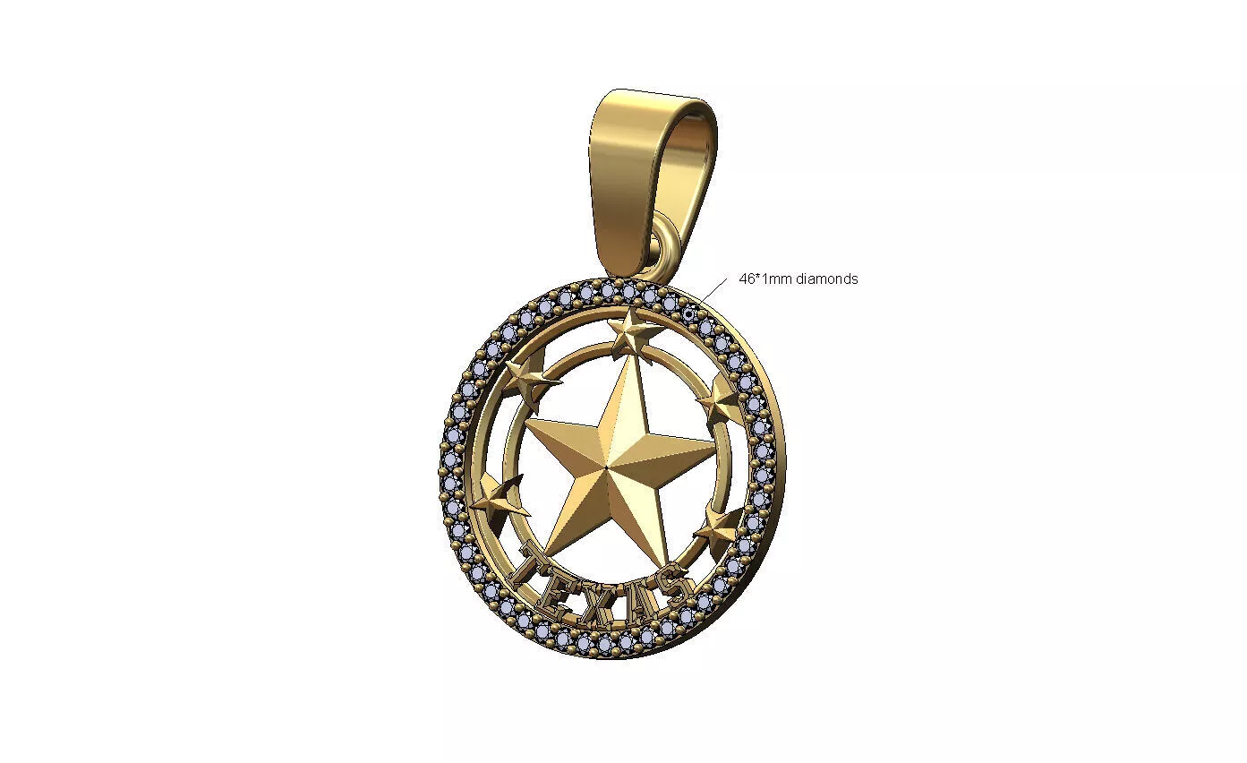 Diamond memory Texas star pendant and charm 3D print model