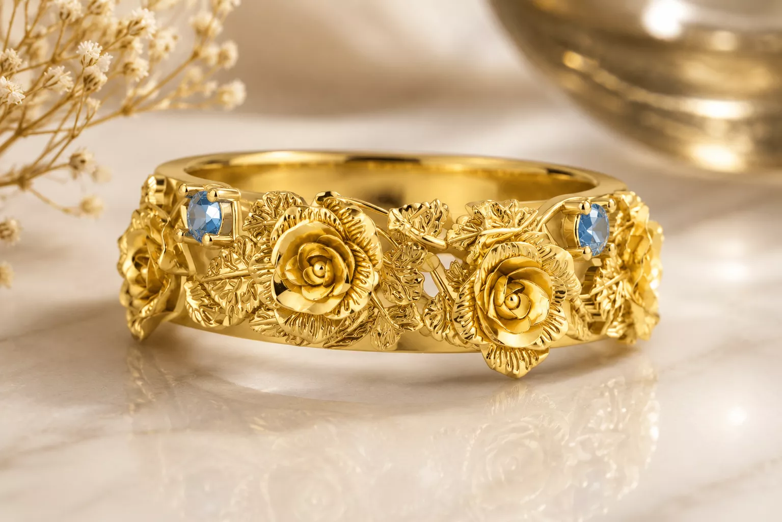 Luxury Floral Rose Wedding Band Ring 3D Jewelry CAD Model 3D print model