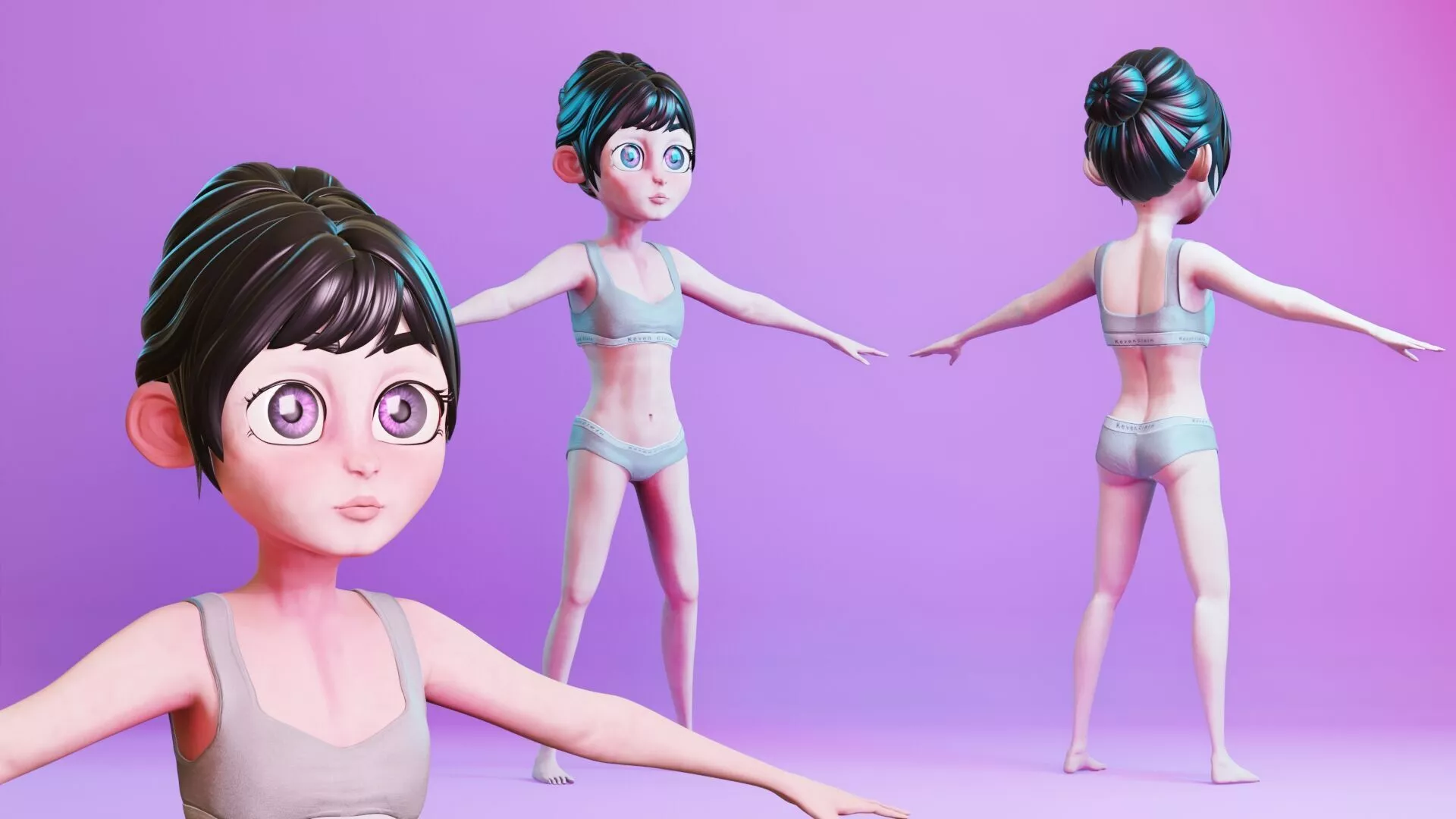 Stylized Cartoon Kid Girl Rigged Base Mesh 3D Character Low-poly 3D model