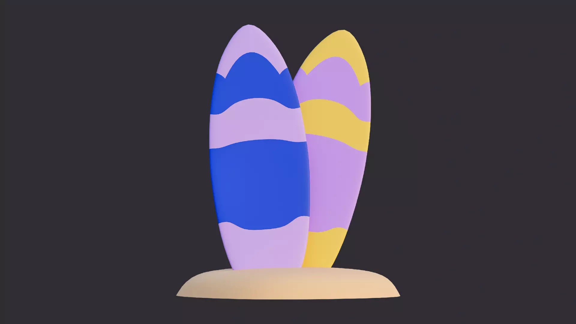 Low Poly Dual Surfboard Beach Set 3D model