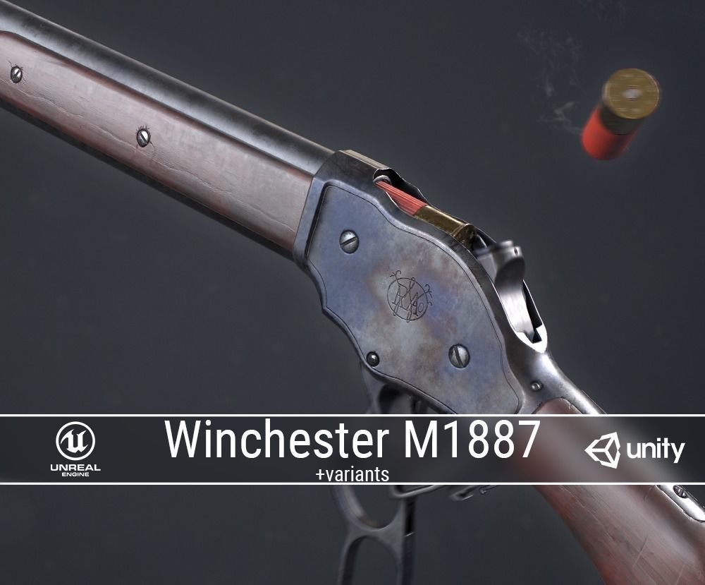 PBR Winchester Model 1887 Low-poly 3D model_0