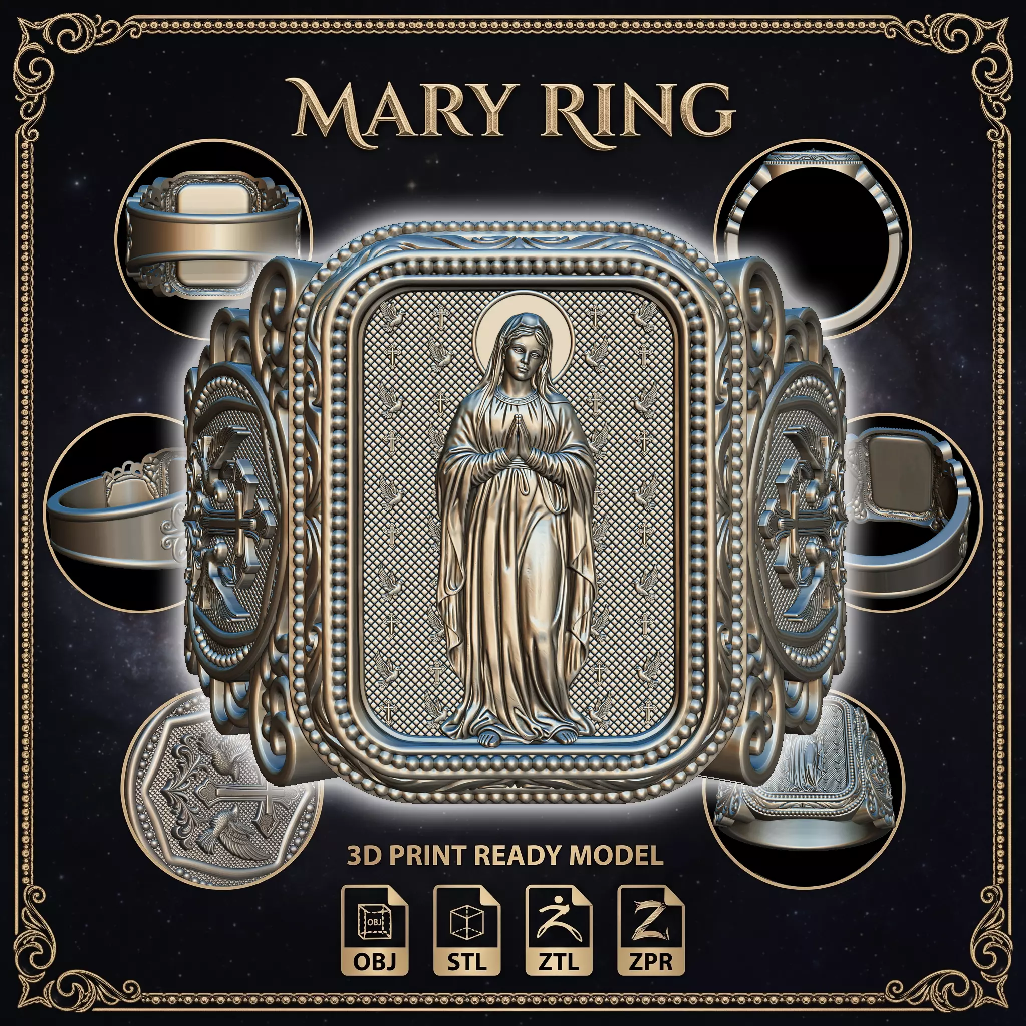 Virgin Mary Ring 3D print model