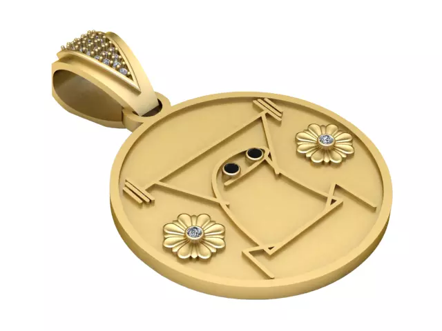 Cute Floral Cartoon Character Diamond Pendant 3D print model