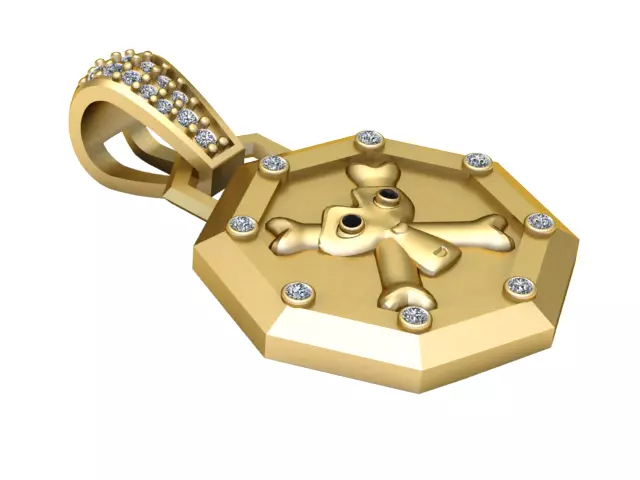 Cute Crossbones Character Diamond Hexagon Pendant 3D print model