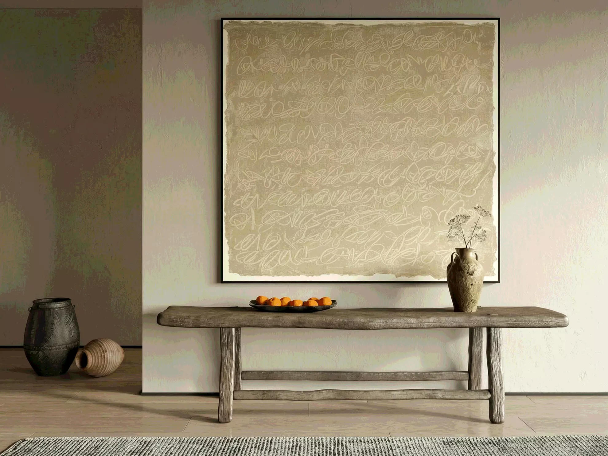 Wabi Sabi Bench and Wall Art Interior Model 3D model