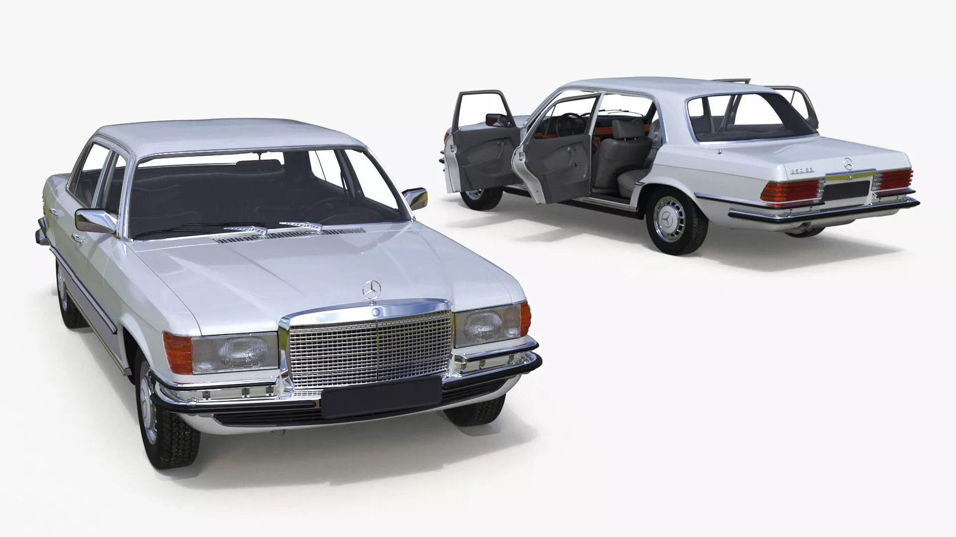 Classic Mercedes Benz 350 SE White Rigged 3D model