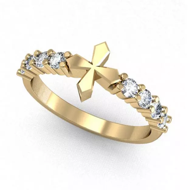 Cross Diamond Ring 3D print model_0