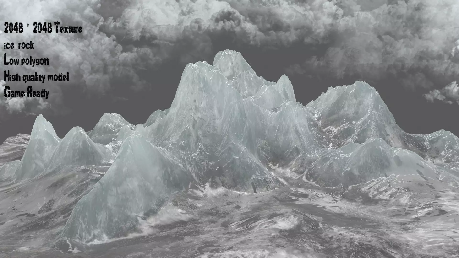 iceberg mountain range with clouds in sky Low-poly 3D model