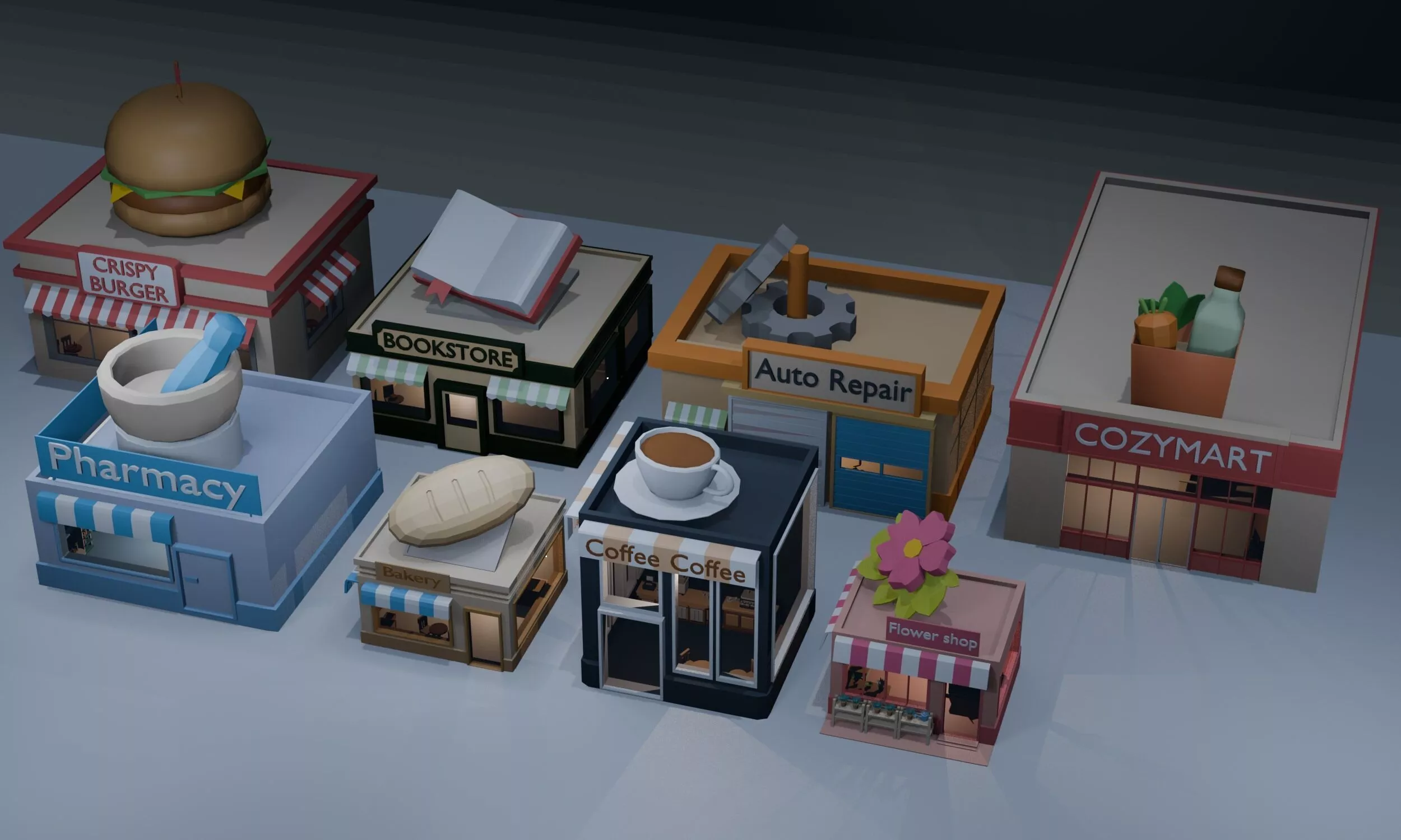 Cozy Town - Stylized Commercial Buildings And Props 3D model