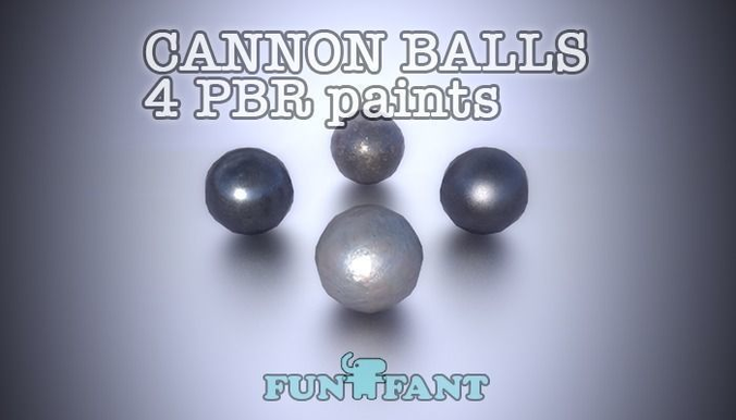 Iron Cannon Ball 4 PBR paints game ready Low-poly 3D model
