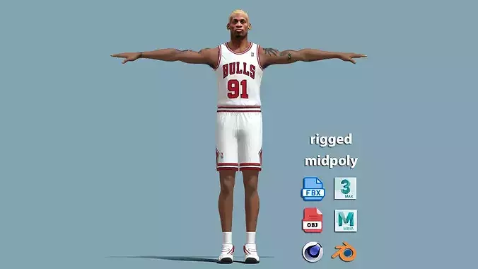 T-Pose Rigged Dennis Rodman Chicago Bulls
