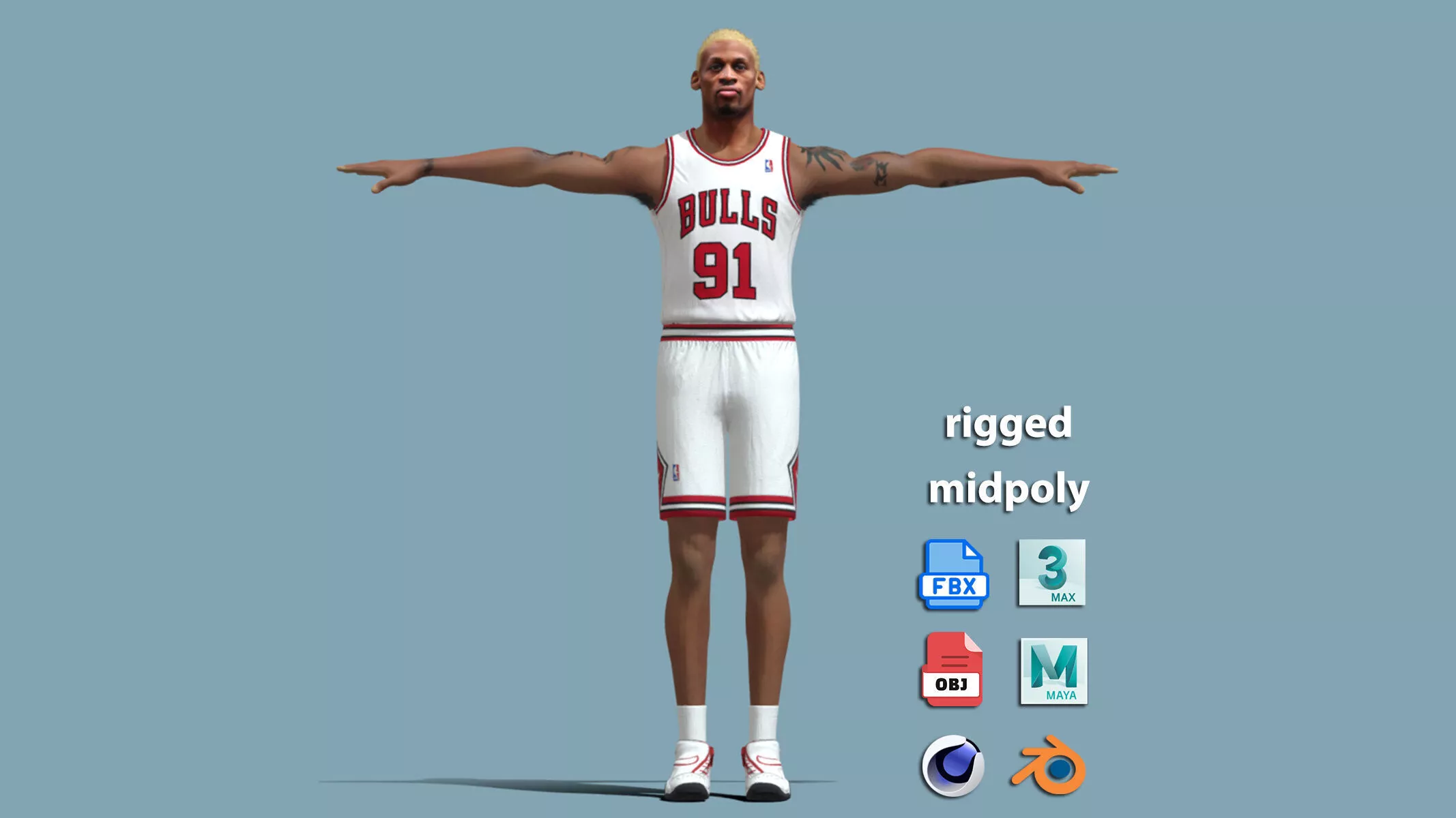 T-Pose Rigged Dennis Rodman Chicago Bulls 3D model