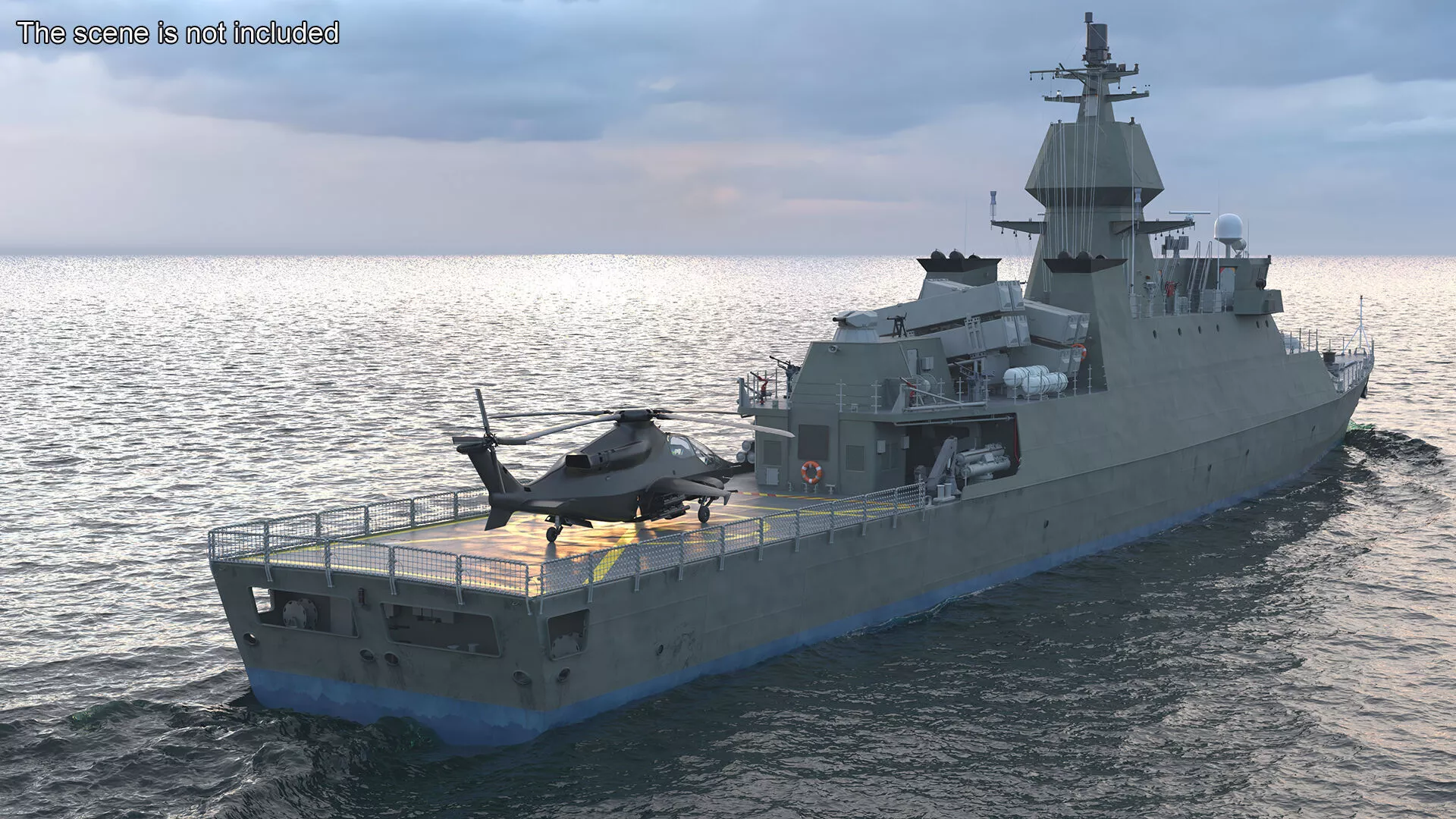 Armed Warship Naval with Combat Helicopter Rigged 3D model