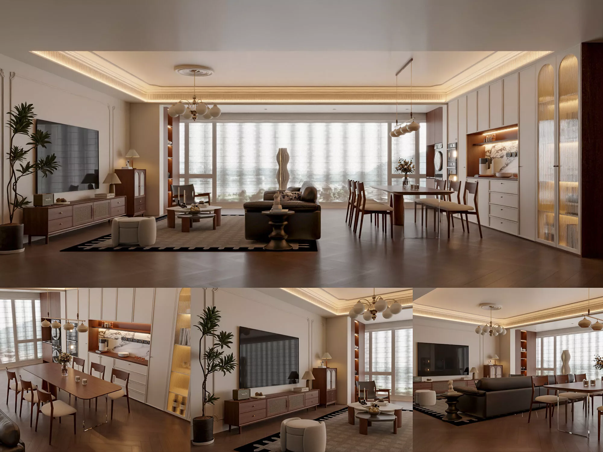 Modern Living And Dining Room Apartment Interior 3D Model 3D model