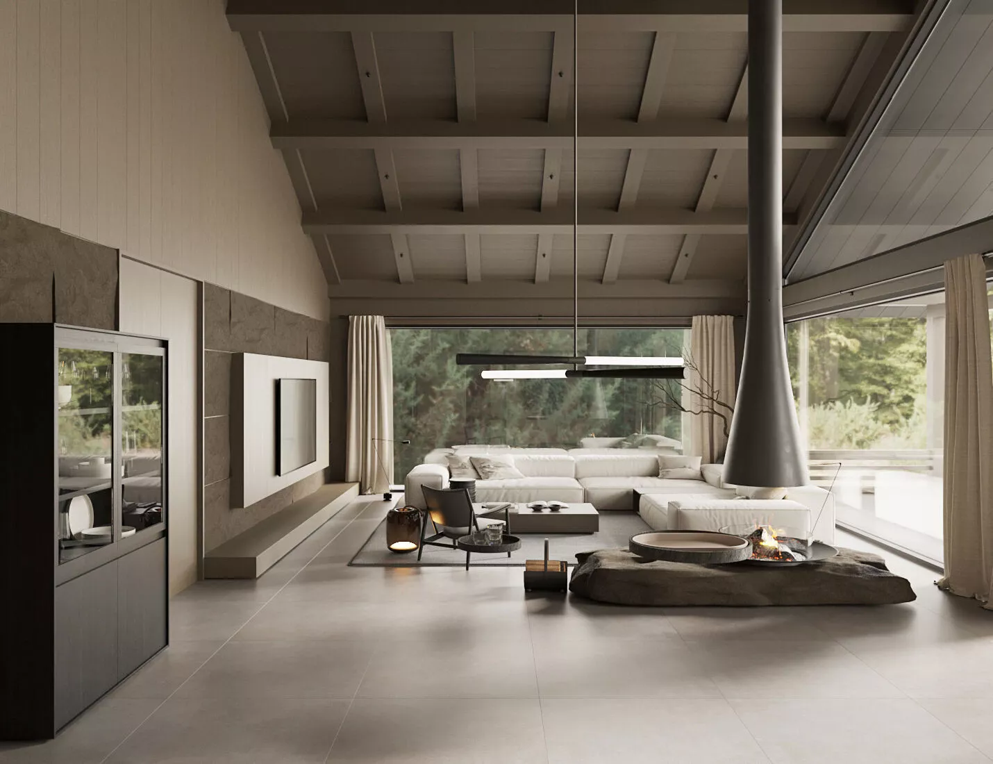 modern living room interior scenes Wabi-sabi villa living room 3D model