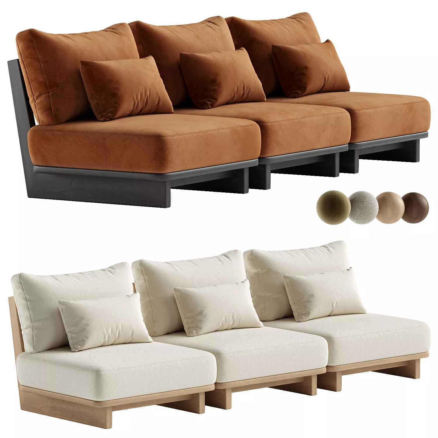 Daphne Outdoor Armless Sofa 3D model