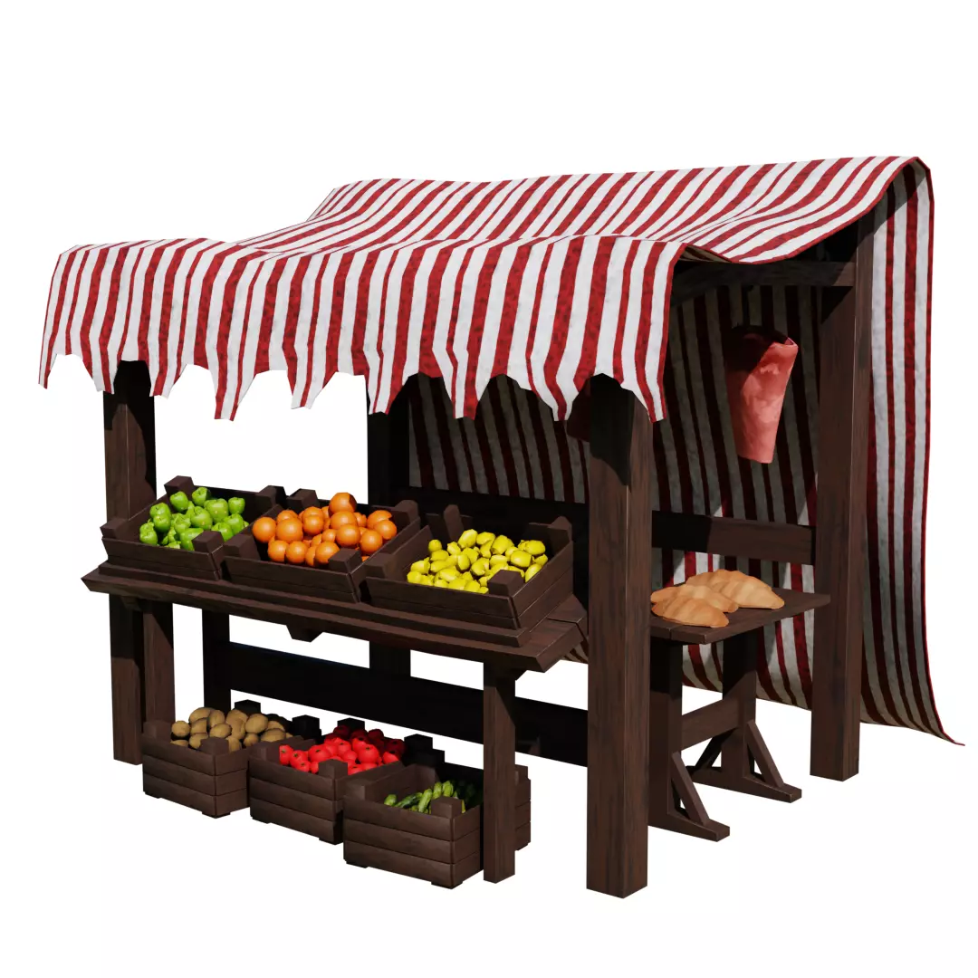 Medieval Market Stall Game Ready 3D Model Low-poly 3D model