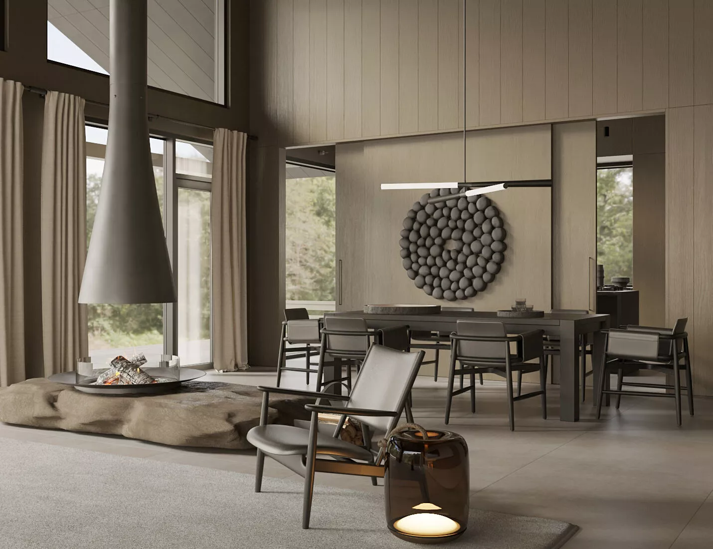 modern living room interior scenes Wabi-sabi villa living room 3D model