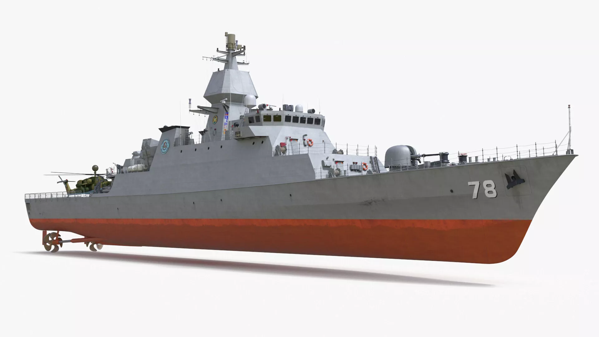 Iranian Destroyer Deylaman with Helicopter Rigged 3D model