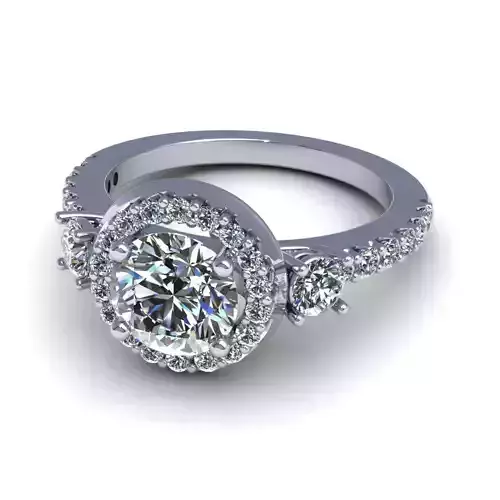 Three-Stone Halo Engagement Ring