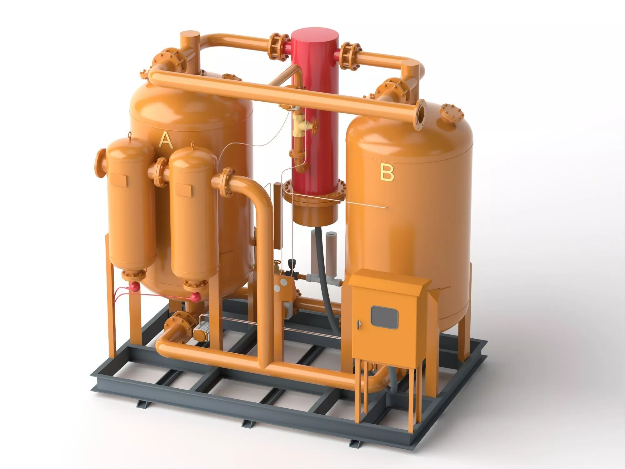 Industrial Dual Tank Air Filter System Low-poly 3D model