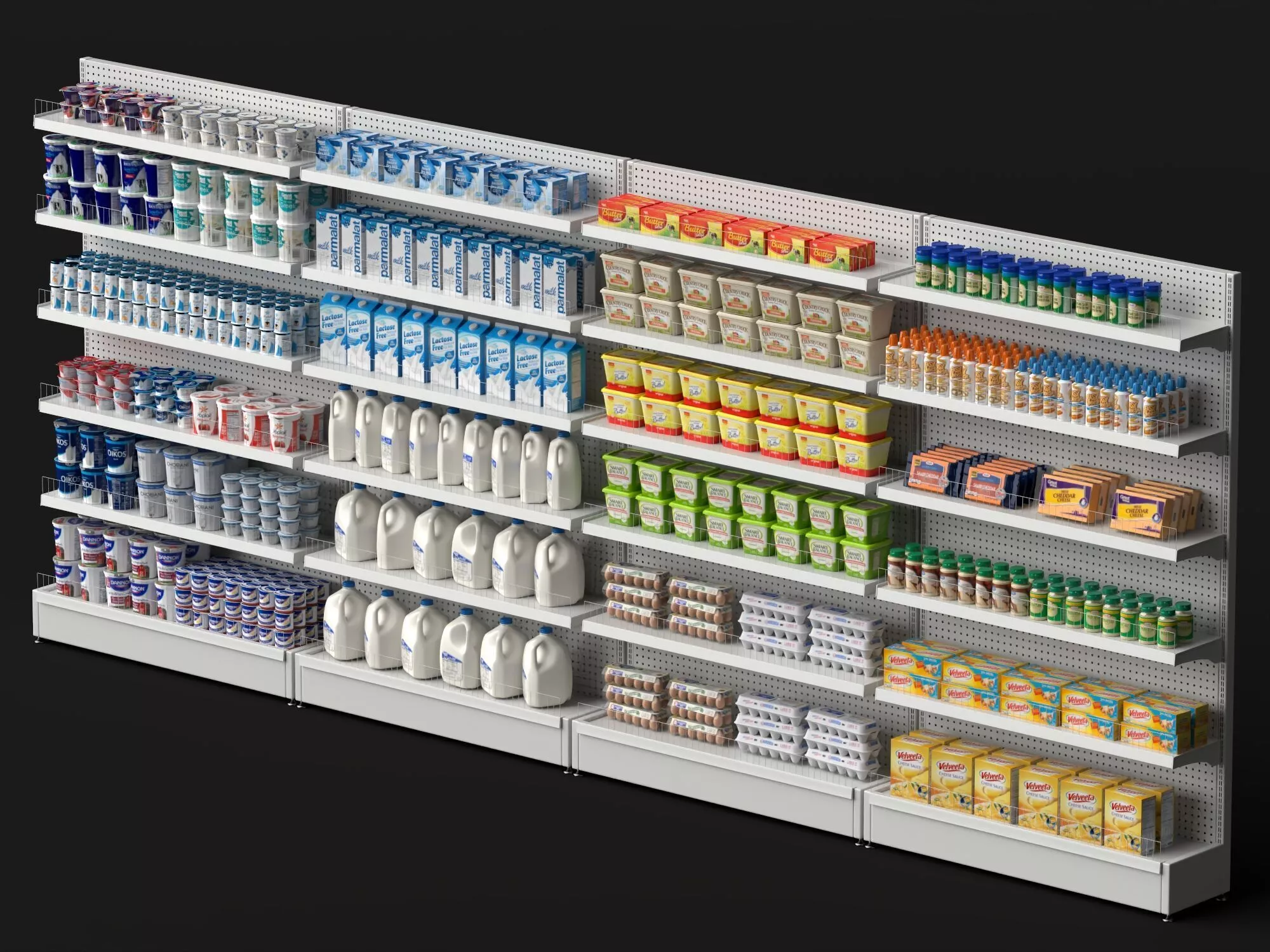 Supermarket Dairy Shelf Products Low-poly 3D model