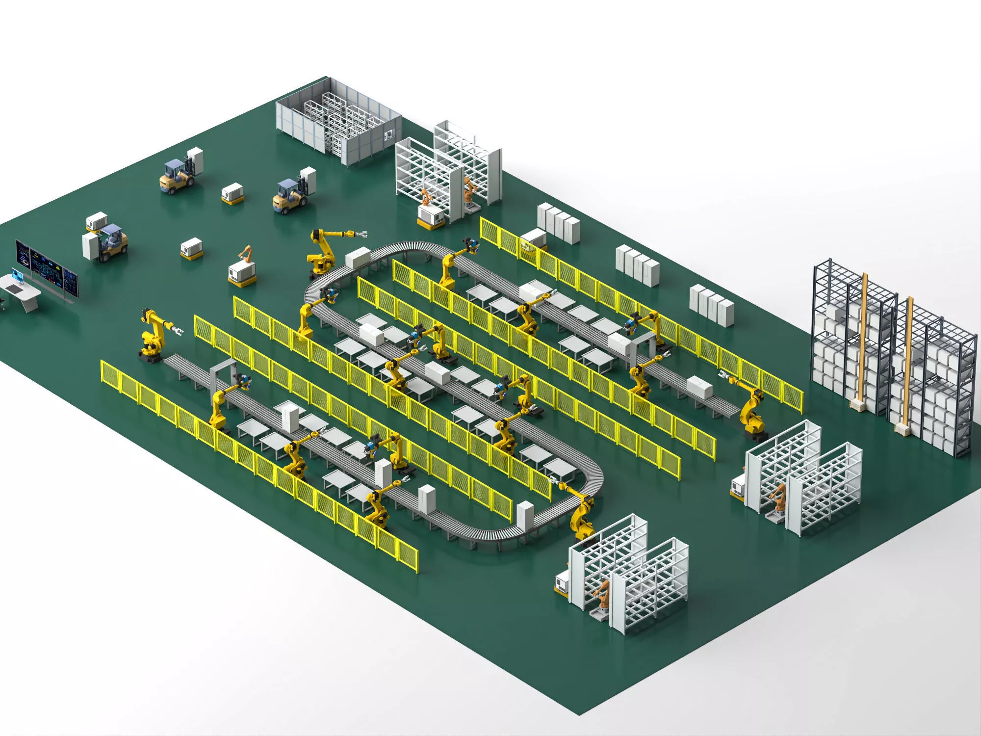 Factory Robot Production Line System Low-poly 3D model