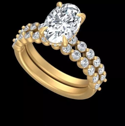 Oval Diamond Engagement Ring with Matching Round Diamond 3D print model