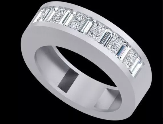 Mens Alternating Baguette and Princess Channel Diamond Free 3D print model