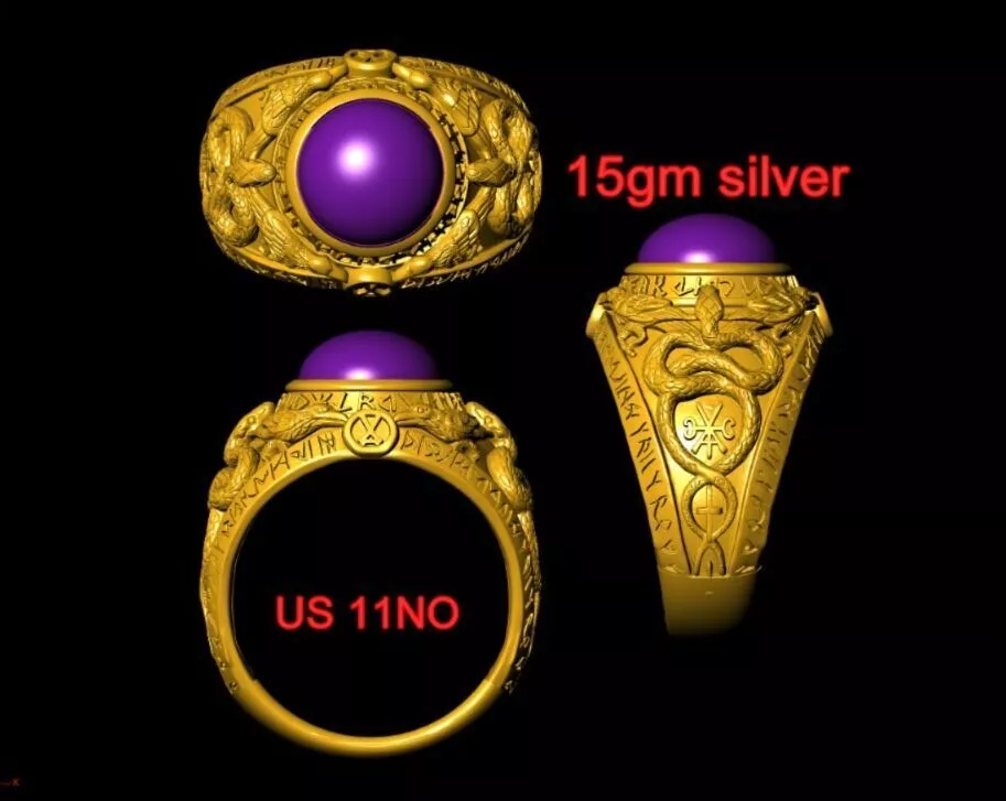Viking Norse Rune Amethyst Ring - 3D Printable Jewelry 3D print model