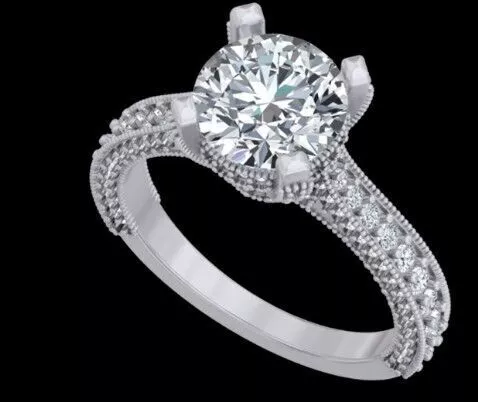 Round Diamond Triple-Row Micro-Pave Engagement Ring 3D print model