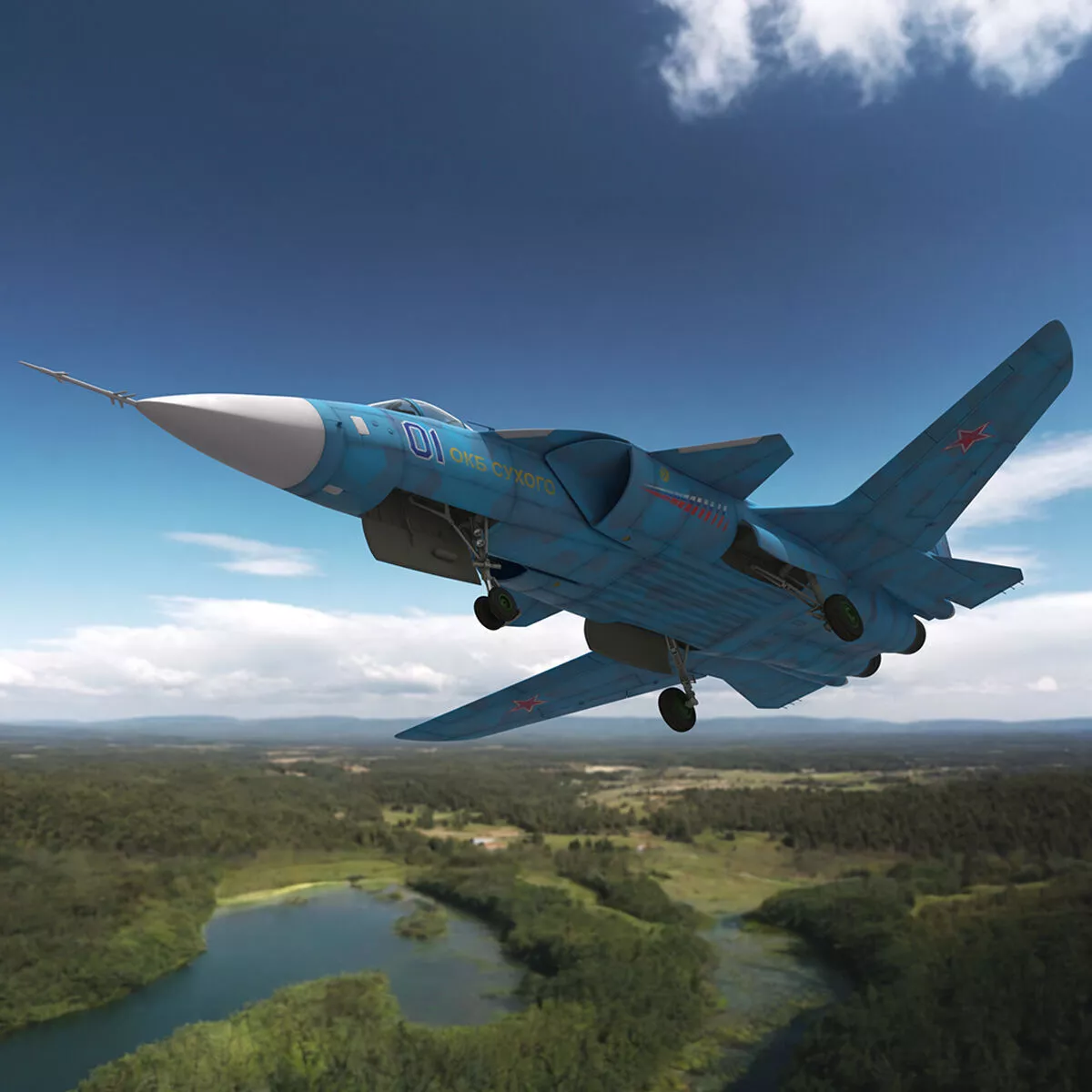 Sukhoi Su 47 Berkut Russian Supersonic Jet Fighter Rigged 3D model