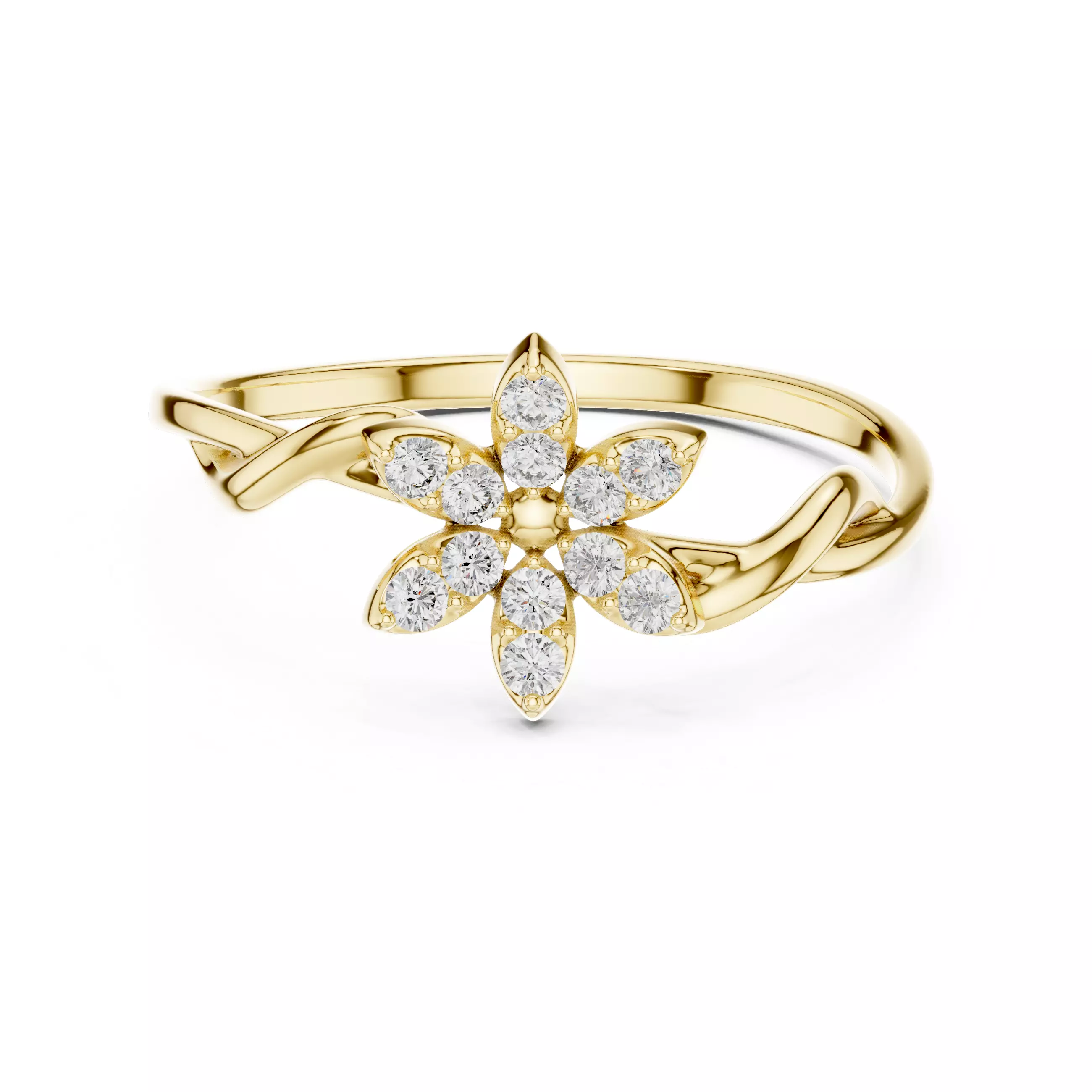 Marquise Diamond Floral Cluster Ring 3D print model