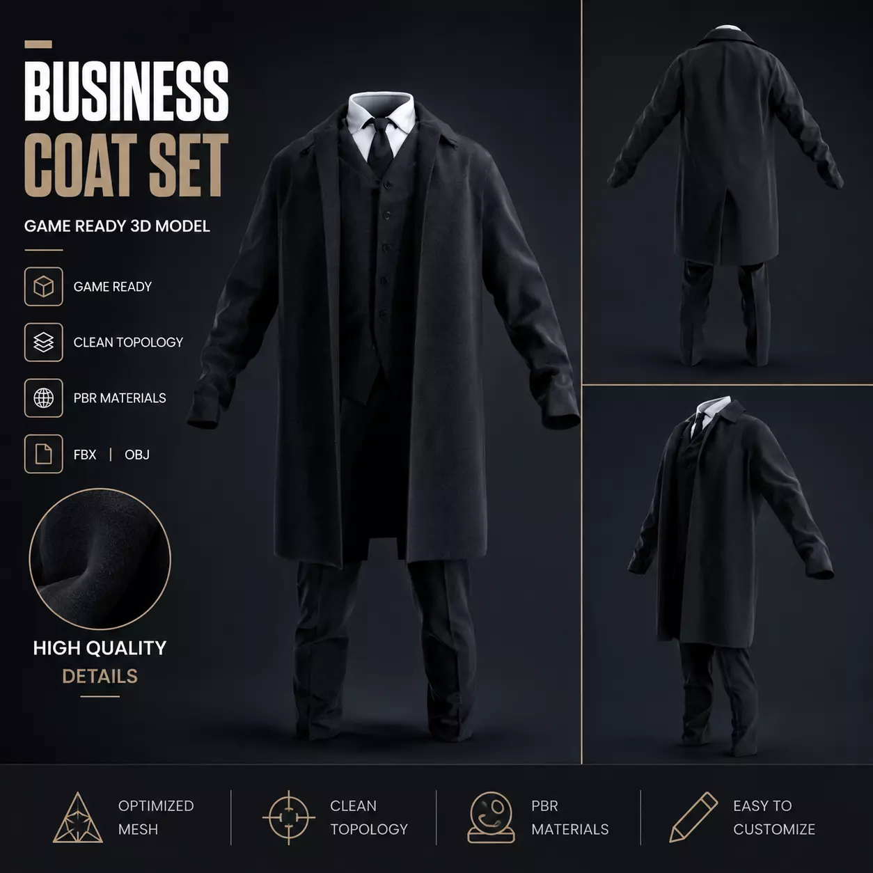 Coat Business Set Game Ready PBR Low-poly 3D model