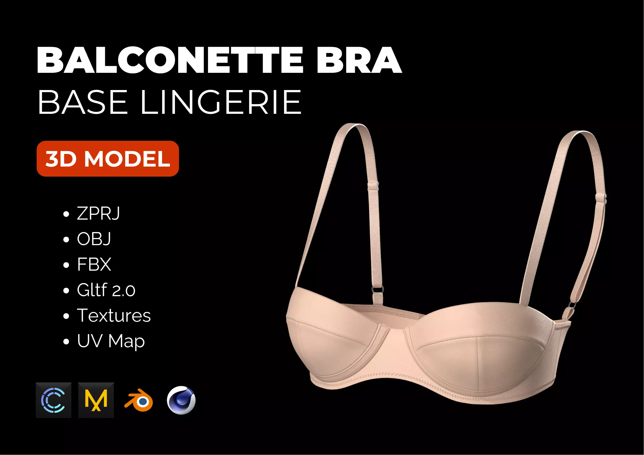 Basic Women Balconette Bra 3D model