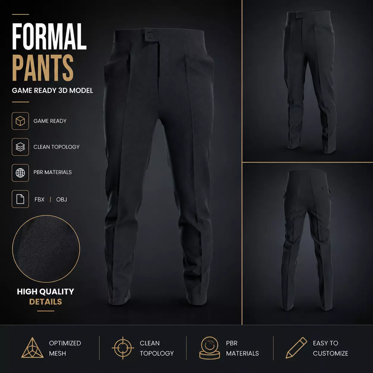 Formal Pants - Game Ready PBR Low-poly 3D model