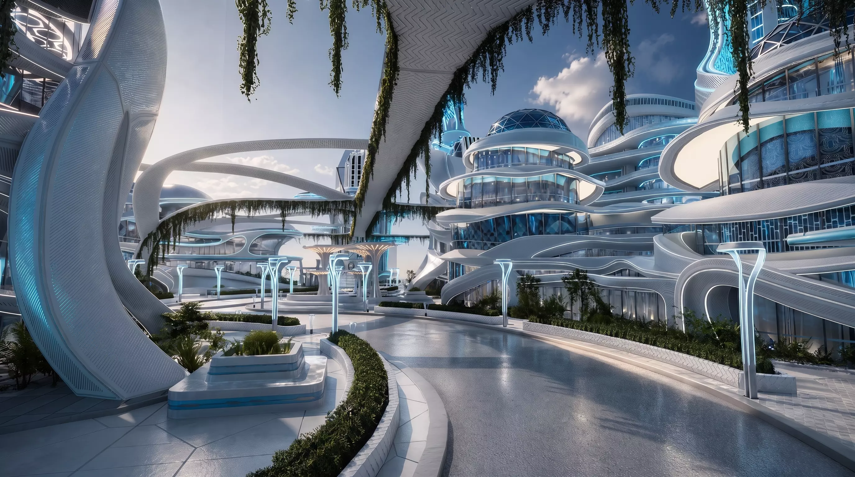 Solarpunk Futuristic City Sci-Fi Scene Blender Low-poly 3D model