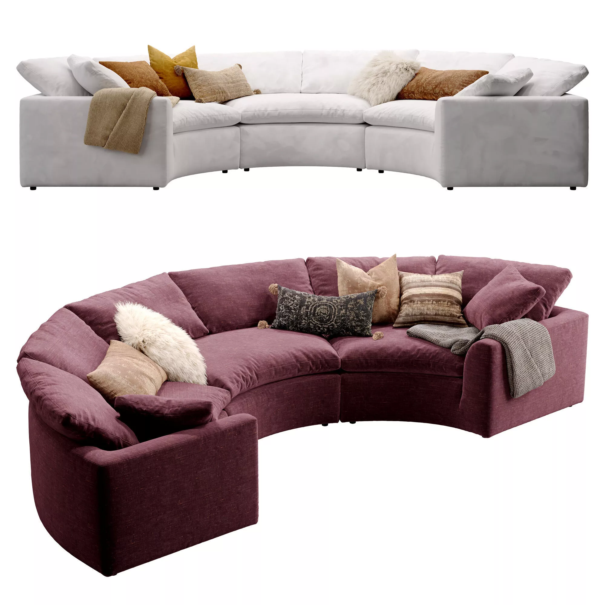 Cloud Semicircle Sofa 3 Piece 3D model