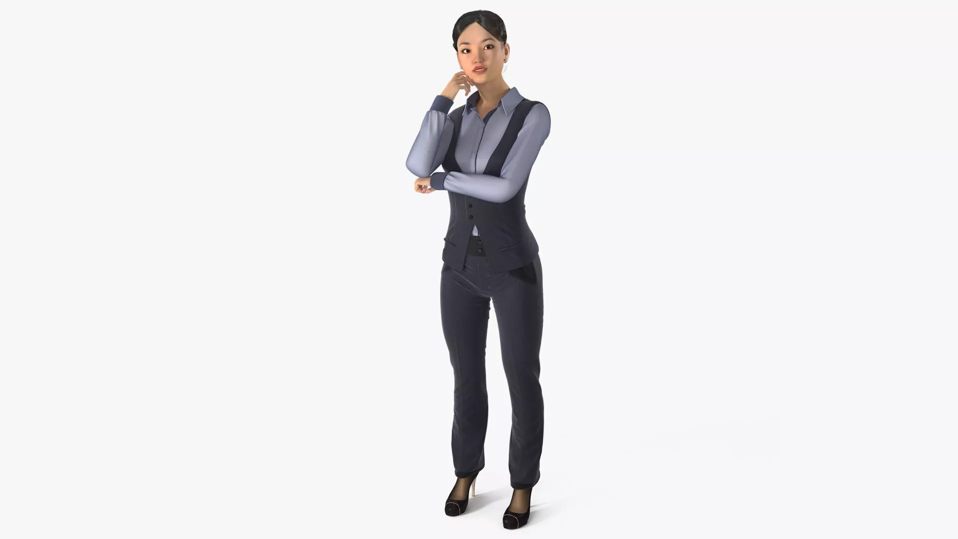 Asian Businesswoman in Formal Suit Fur Rigged 3D model