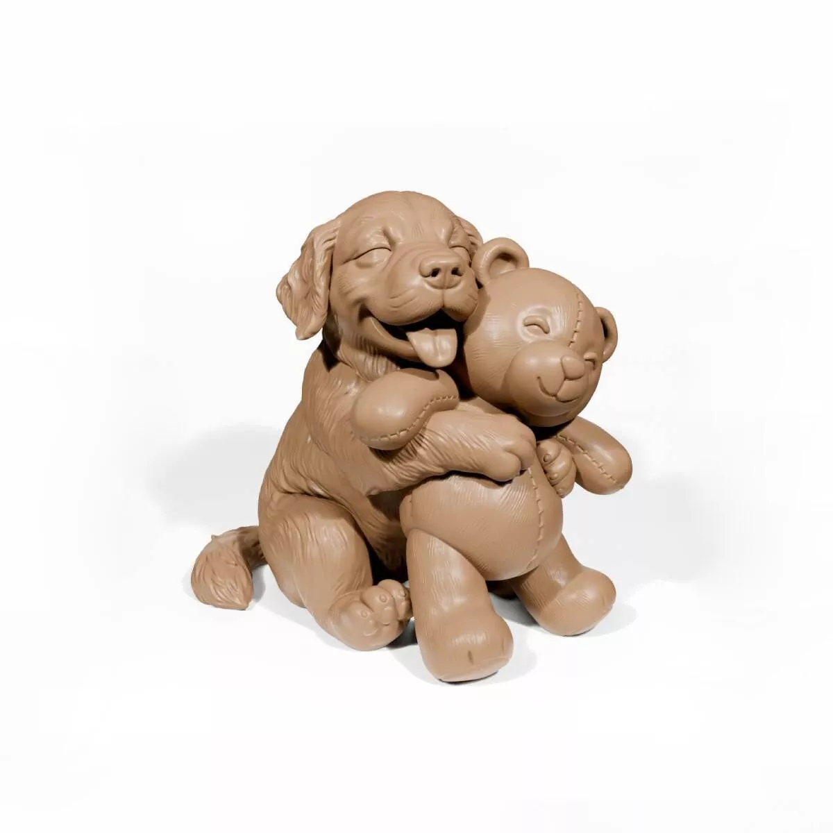 Golden Retriever with teddy bear 3D print model