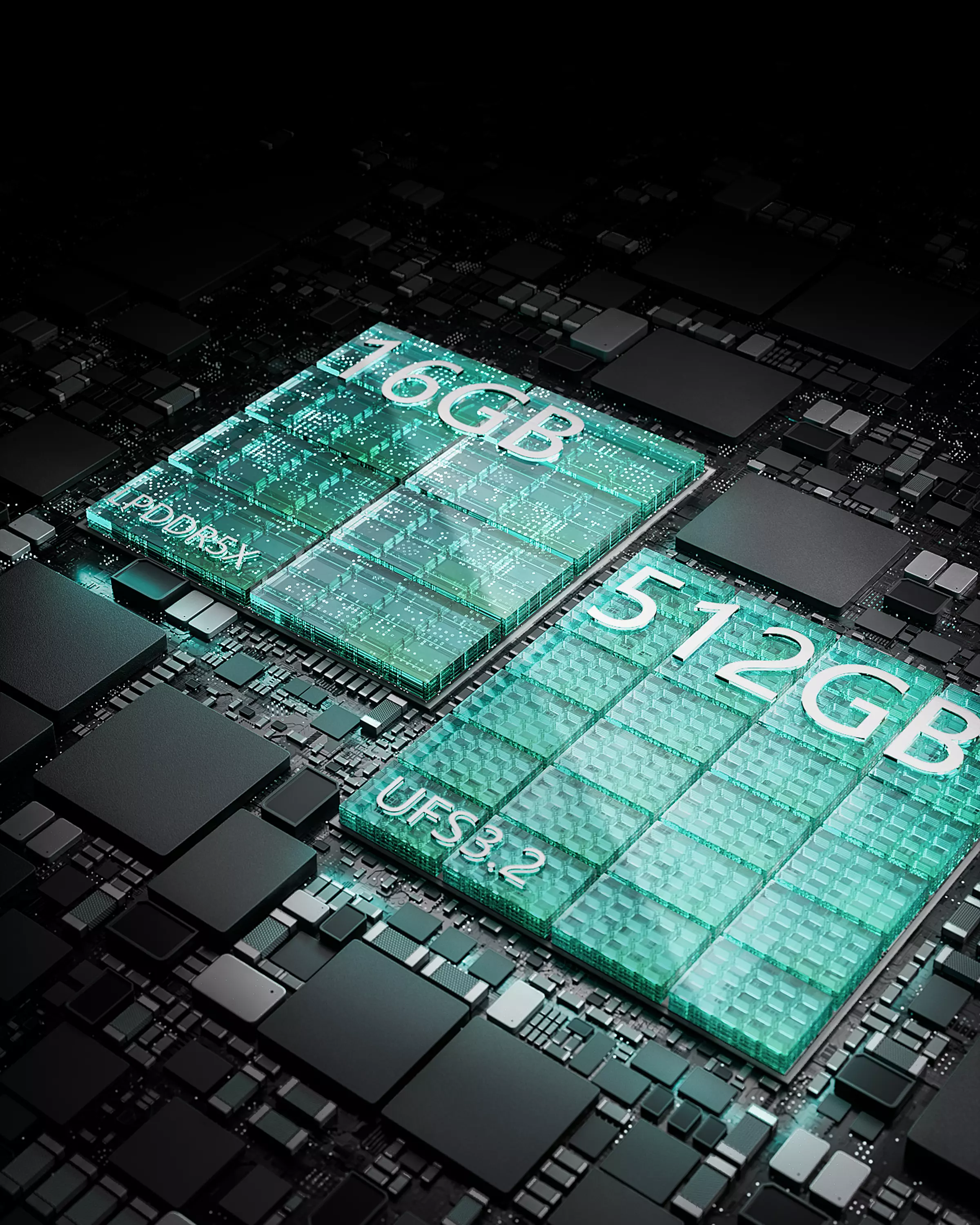 Transparent Glowing Memory Chips On Dark Circuit Board Tech 3D model